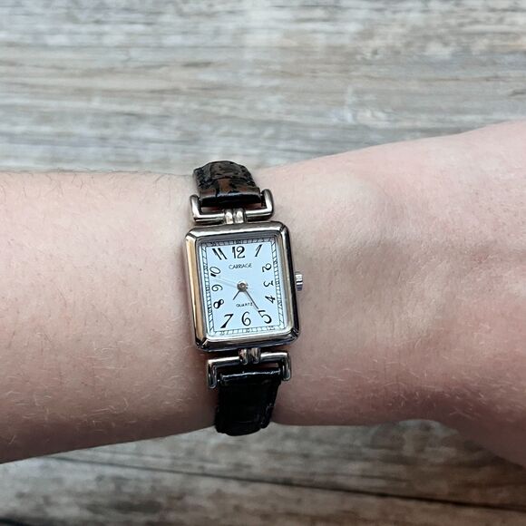 Vintage Carriage by Timex Womens Watch Rectangle Face Brown Black Leather Strap